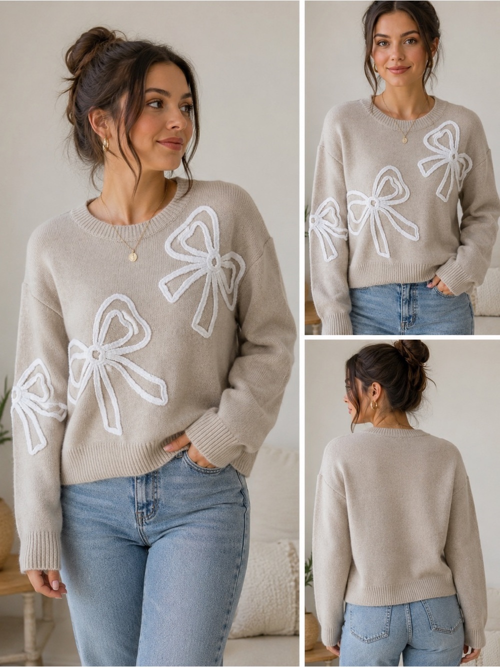 Major Label Group Bow Sweater Women’s XS Cream Knit Coquette Pullover